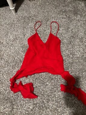 The Vintage Shop Red Spaghetti Strap Wrap Crop Top
